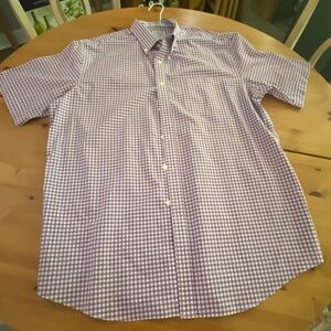 L.L. Bean Purple Checkered Short Sleeved Button Down Shirt - Large